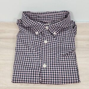 St John Bay Men's Shirt Plaid Size L Short Sleeves Classic Fit Pink & Navy Check